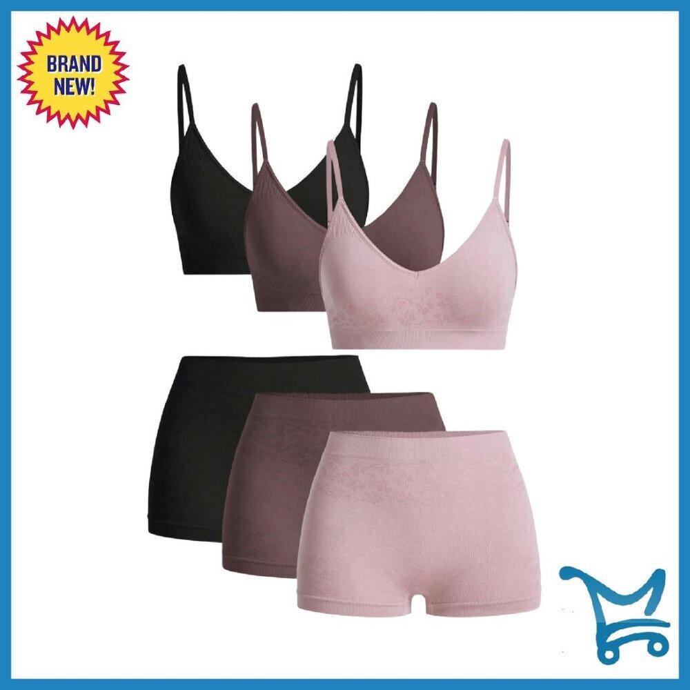 Wireless Unlined Bra & Boyshorts Set - Seamless Bralette Lingerie